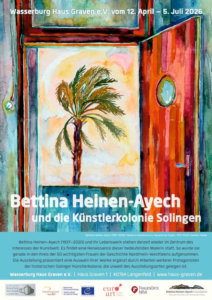 Plakat Bettina Heinen-Ayech und die Künstlerkolonie Solingen, Bettina Heinen-Ayech (1937-2020) Palme im Wüstensturm, 1973