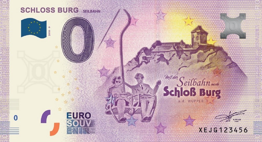 Der inzwischen neunte 0-Euro-Schein ist ab sofort zum Direktkauf im Infocenter von Schloss Burg oder auf Bestellung im Internet erhältlich. (Foto: © Schlossbauverein)