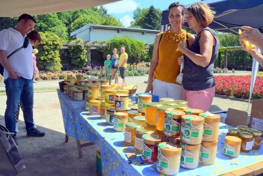 Der 14. Imkertag war wieder sehr gut besucht. Ein ständiges Kommen und Gehen und viele Fragen seitens der Besucher zeigte das große Interesse. Die Solinger Imker hatten ein breites Angebot von original Solinger Honig mitgebracht. (Foto: © Martina Hörle)
