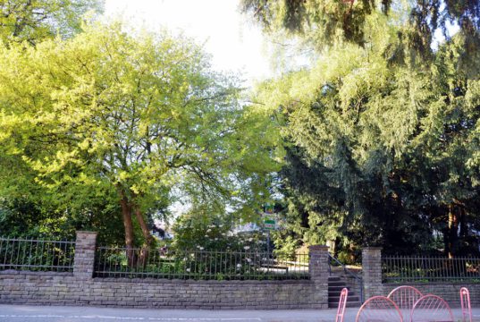 Der Eingang zum Park ist an verschiedenen Stellen möglich. Hier an der Dültgenstaler Straße liegt er etwas versteckt. (Foto: © Martina Hörle)