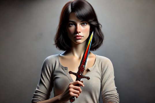 Roberta bekommt ihre Rache an den Mördern von Kim. "Engelsklinge" wurde von der ukrainischen Autorin Svitlana Glumm verfasst. (Bild: Open AI)