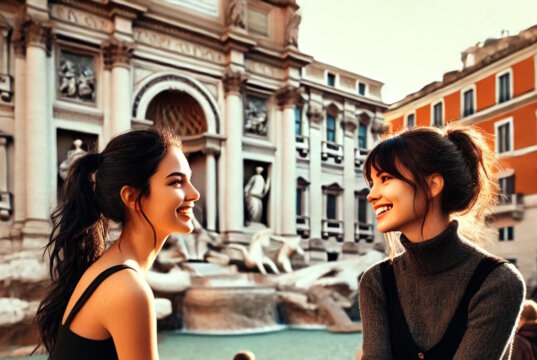 Lucia und ihre Freundin Isabella plaudern am Trevi-Brunnen in Rom. "Engelsklinge" wurde von der ukrainischen Autorin Svitlana Glumm verfasst. (Bild: Open AI)