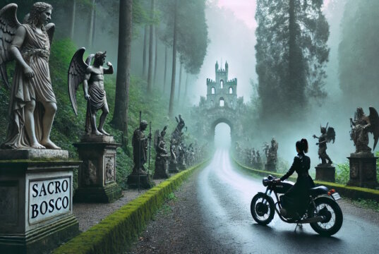 Lucia uf dem Weg zum "Sacro Bosco", dem "Heiligen Wald" in Bomarzo. "Engelsklinge" wurde von der ukrainischen Autorin Svitlana Glumm verfasst. (Bild: Open AI)