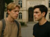Adrian und Richard vor der Universität in Warschau. "Engelsklinge" wurde von der ukrainischen Autorin Svitlana Glumm verfasst. (Bild: Open AI)