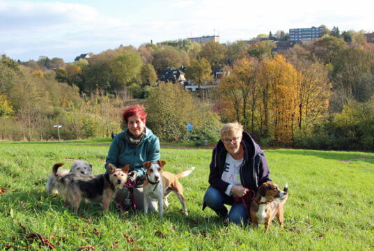 Judith Biermann und Carola Horlemann (v.l.) vom Verein Fellfreunde freuen sich über das zehnjährige Bestehen des Vereins. (Foto © Sandra Grünwald)