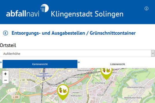 Das neue "abfallnavi" der Technischen Betriebe Solingen soll den Nutzern einen Überblick in Sachen Müllentsorgung verschaffen. (Screenshot: Stadt Solingen)