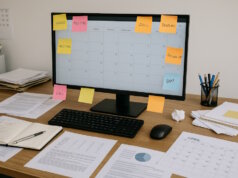 Effizienter arbeiten in kleinen Betrieben: Wie klare Strukturen und digitale Lösungen im Büroalltag Zeit und Nerven sparen. (Bild: Open AI)