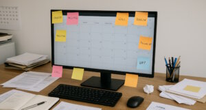 Effizienter arbeiten in kleinen Betrieben: Wie klare Strukturen und digitale Lösungen im Büroalltag Zeit und Nerven sparen. (Bild: Open AI)