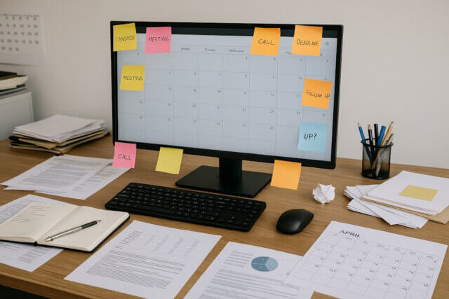 Effizienter arbeiten in kleinen Betrieben: Wie klare Strukturen und digitale Lösungen im Büroalltag Zeit und Nerven sparen. (Bild: Open AI)