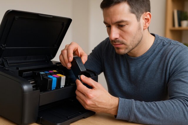 druckerpatrone-wechseln So finden Sie passende Druckerpatronen online – mit Tipps zu Qualität, Preis, Nachhaltigkeit und seriösen Shops. (Bild: Open AI)