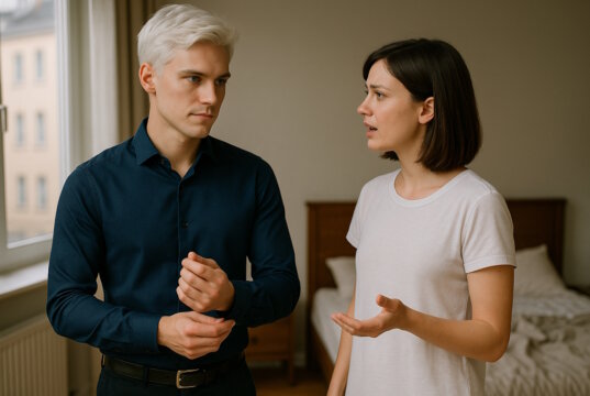 Wionot und Emma im Gespräch. "Engelsklinge" wurde von der ukrainischen Autorin Svitlana Glumm verfasst. (Bild: Open AI)