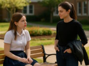 Lucia im Gespräch mit Phoebe. "Engelsklinge" wurde von der ukrainischen Autorin Svitlana Glumm verfasst. (Bild: Open AI)