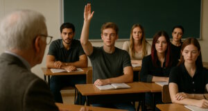 Geschichtsunterricht mit Mr. Peterson. Rob Roy meldet sich. "Engelsklinge" wurde von der ukrainischen Autorin Svitlana Glumm verfasst. (Bild: Open AI)