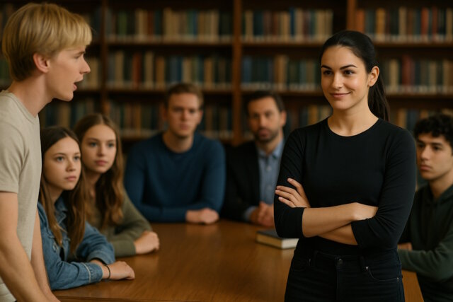 engelsklinge-buch-2-kapitel-14.3 Lucia stellt sich den Fragen der Schüler.