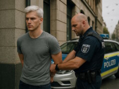 Wionot wird in Düsseldorf von der Polizei festgenommen. "Engelsklinge" wurde von der ukrainischen Autorin Svitlana Glumm verfasst. (Bild: Open AI)