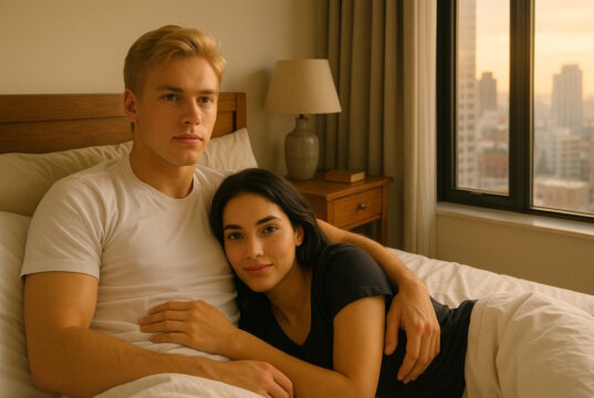 Lucia und Leo genießen den letzten Morgen in Ruhe und Frieden. "Engelsklinge" wurde von der ukrainischen Autorin Svitlana Glumm verfasst. (Bild: Open AI)