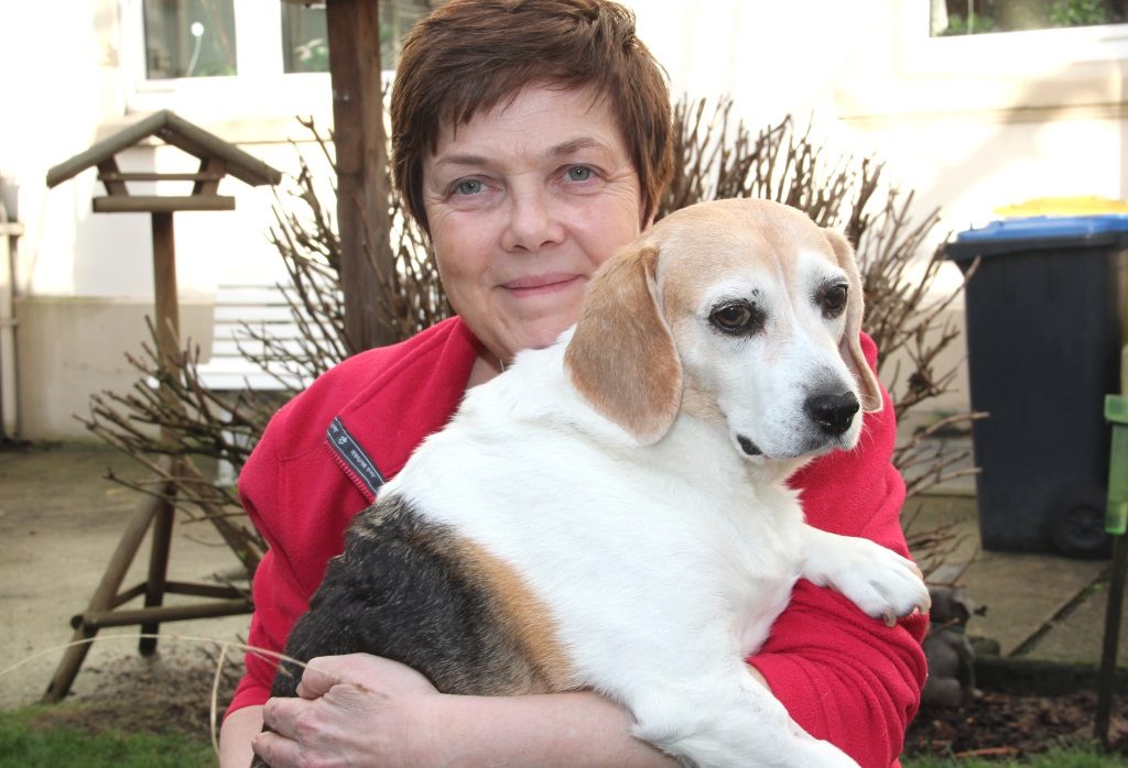 Carola Horlemann vom Verein Fellfreunde mit Beagledame Bigi. Aus einem ungarischen Tierheim vermittelt die engagierte Solingerin Hunde nach Deutschland. (Foto: © B. Glumm)