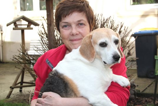 Carola Horlemann vom Verein Fellfreunde mit Beagledame Bigi. Aus einem ungarischen Tierheim vermittelt die engagierte Solingerin Hunde nach Deutschland. (Foto: © B. Glumm)