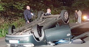 Aus bislang ungeklärter Ursache überschlug sich diese Nacht ein PKW auf der Remscheider Straße. Der verletzte Fahrer musste vom Remscheider Rettungsdienst ins Krankenhaus gebracht werden. (Foto: © Feuerwehr)