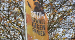 Vor dem Rathaus wurde am Freitag eine "Orange Day"-Flagge anlässlich des Internationalen Tages gegen Gewalt an Frauen und Mädchen gehisst. (Foto: © Bastian Glumm)