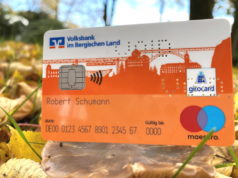 Die neue girocard (Debitkarte) für die Kunden der Volksbank im Bergischen Land – die bergische Skyline soll die Verbundenheit mit der Region unterstreichen. (Foto: Volksbank)