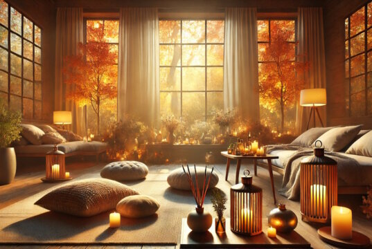 Der Herbst ist die ideale Zeit für Wellness zu Hause. Kreative Ideen wie Aromatherapie, Saunabau und Achtsamkeit, um Körper und Geist zu entspannen. (Bild: Open AI)