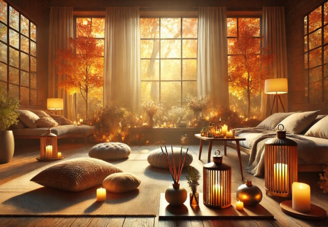 Der Herbst ist die ideale Zeit für Wellness zu Hause. Kreative Ideen wie Aromatherapie, Saunabau und Achtsamkeit, um Körper und Geist zu entspannen. (Bild: Open AI)