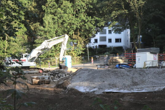 In der Nacht zu Dienstag wird mit einem Spezialtransport ein Bohrpfahlgerät zur Baustelle des Sammlers Untenitter gebracht. (Foto: © Bastian Glumm)