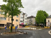 Die Arbeiten am neuen Ohligser Kreisverkehr nähern sich ihrem Abschluss. Bereits ab Mittwoch sind die Zufahrten über Lippestraße, Emscherstraße, Weststraße und Lennestraße wieder freigegeben. (Foto: © Stadt Solingen)