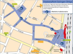 Auch im Ohligser Stadtkern wurde die Maskenpflicht ausgeweitet. Die Stadtverwaltung hat aktualisiertes Kartenmaterial veröffentlicht. (Karte: © Stadt Solingen)