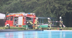 Beim Unwetter Mitte Juli 2021 wurde das Heidebad überflutet. Die Feuerwehr war im Einsatz. (Archivfoto: © Bastian Glumm)