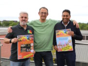 Freuen sich auf das Trio-Pfingstfest am kommenden Sonntag im Südpark: v.li. José Salgado de Freitas (Portugiesischer Verein Solingen), Peter-Paul Delows (Helfende Schirme Solingen) und Baljindar Singh (Restaurant Stückgut). (Foto: © Bastian Glumm)