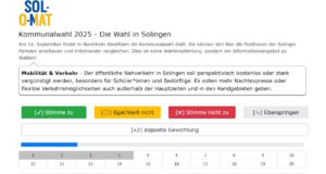 Der "Sol-O-Mat" zur Kommunalwahl 2025 ist online. Das Tool soll jungen Wählern in Solingen helfen, politische Positionen zu vergleichen. (Screenshot: sol-o-mat.de)