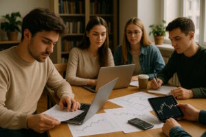 In der heutigen Welt, in der Arbeitserfahrung genauso viel wert ist wie eine Ausbildung, nutzen viele europäische Studenten, die sich für Finanzen und Investitionen interessieren, die Gelegenheit, neben dem Unterricht zu arbeiten. (Bild: Open AI)