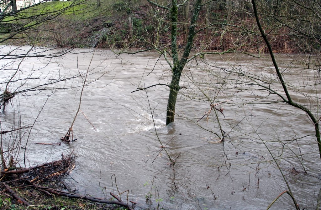 Die Wupper führte Hochwasser und drohte in Unterburg die Wupperinsel zu überfluten. (Symbolfoto: © Bastian Glumm)