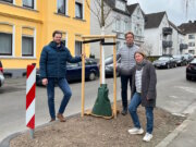 Die TBS führen Ersatzpflanzungen für Baumfällungen durch. Informierten jetzt darüber an der Adlerstraße: v.li. Martin Garth Jan-Tobias Welzel und Melanie Wachenfeld-Schöpp von den Technischen Betrieben Solingen. (Foto: © Heidi Oppitz)