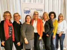 Das Vorstandsteam der Unternehmerfrauen im Handwerk Solingen: v.l. Sigrid Broch (Beisitzerin), Sandra Ronsdorf (2.Vorsitzende), Maya Wiegand (Schriftführerin), Jutta Monscheuer (1.Vorsitzende), Beate Tepel (Beisitzerin), Sandra Worring (Beisitzerin) und Diana Hutz (Kassenführerin). (Foto: © Unternehmerfrauen Solingen)