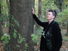 Martina Hörle beim Waldbaden in Solingen: Mit Achtsamkeit und Ruhe spürt sie die Energie und Lebendigkeit des Waldes. (Foto: © Bastian Glumm)